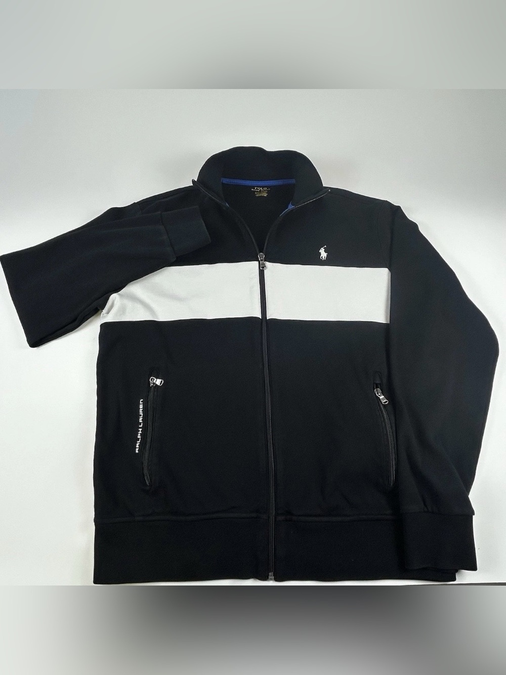 Polo Ralph Lauren Mens SZ L Black & Blue Athletic Full Zip Track Jacket Pony - Picture 2 of 8